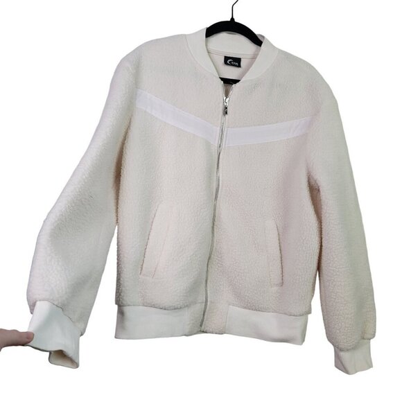 Zyia Active Women's Fleece Sherpa Teddy Flying V Full Zip White Jacket Size M - Picture 1 of 12